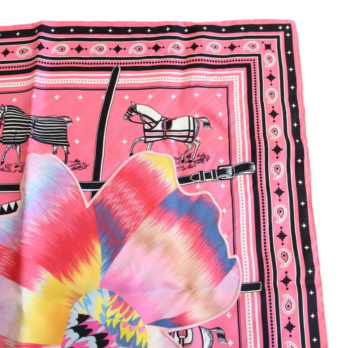 HERMES エルメス カレ 55 バンダナ スカーフ 馬着 京都マーブル シルク  