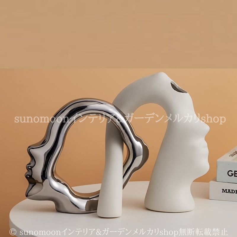 花瓶 フェイス シルエット フラワー ベース 北欧 砂目 仕上げ おしゃれ かわいい インテリア 花器 観葉植物 一輪挿し 白 シルバーユニーク