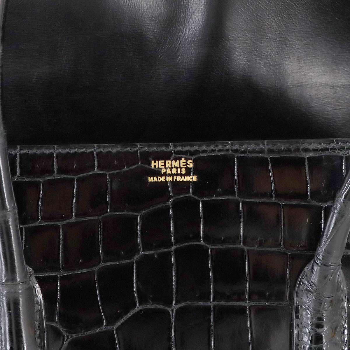●けい●【美品】エルメス HERMES ネームタグ クロコ HERMES(エルメス)/ドラッグ27/クロコ/ダークブラウン/G金具/〇I