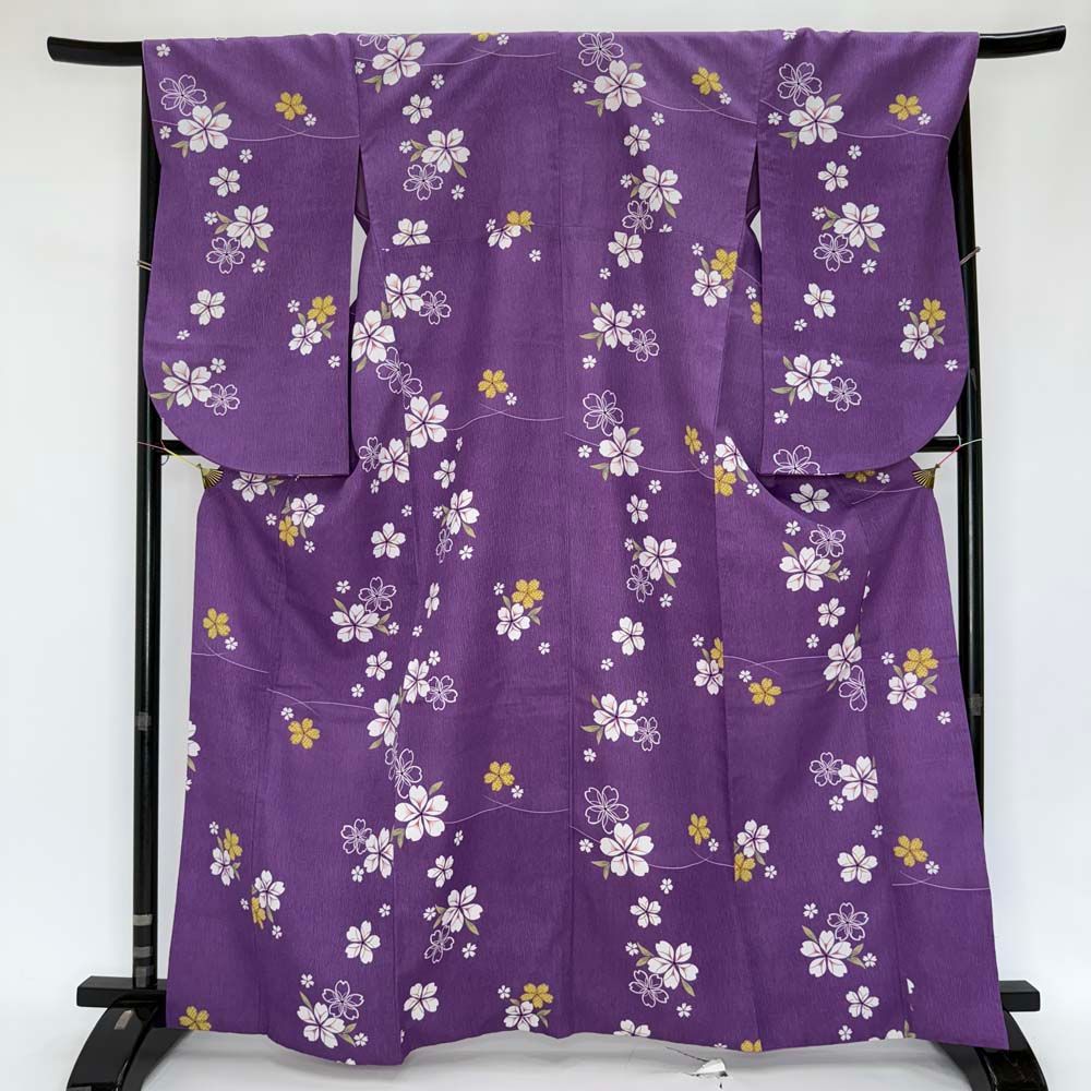 二尺袖 単品 卒業式着物 紫 裄64cm Lサイズ 袴用着物 化繊 中古 4682