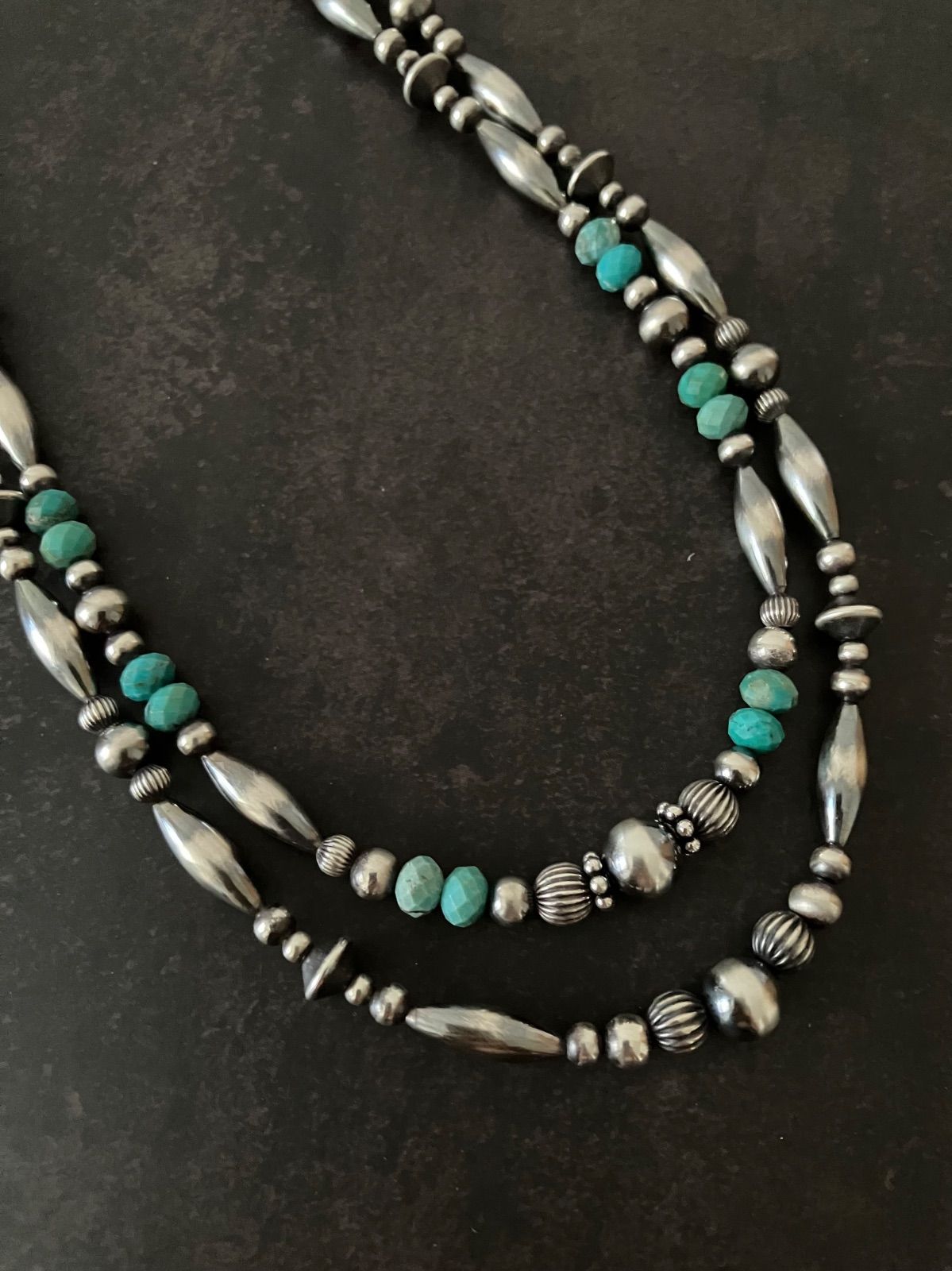 silver925ナバホパール×6mm天然ターコイズのネックレス54cm