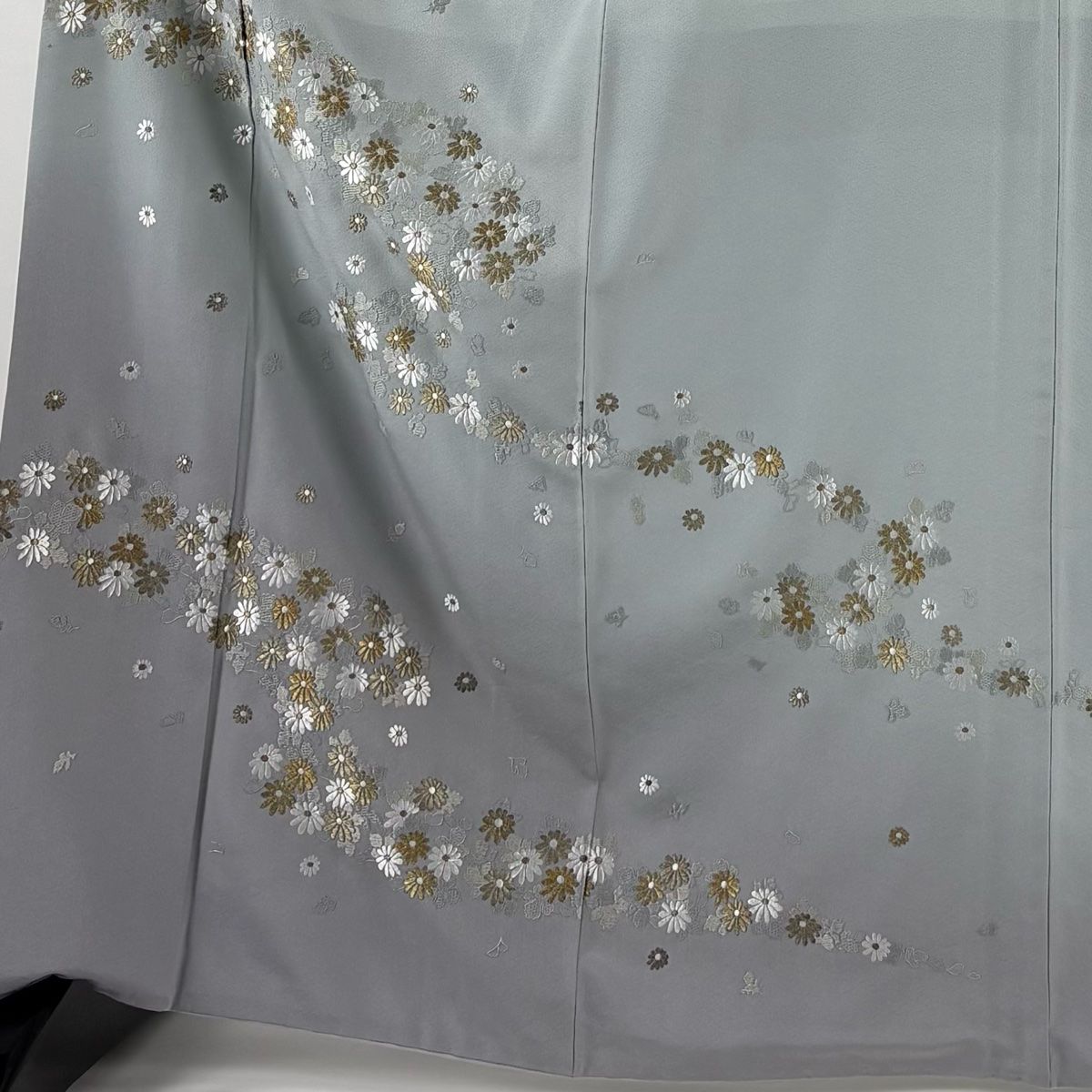 訪問着 身丈167.5cm 裄丈67cm M 袷 菊 金糸 刺繍 水色 正絹 一つ紋