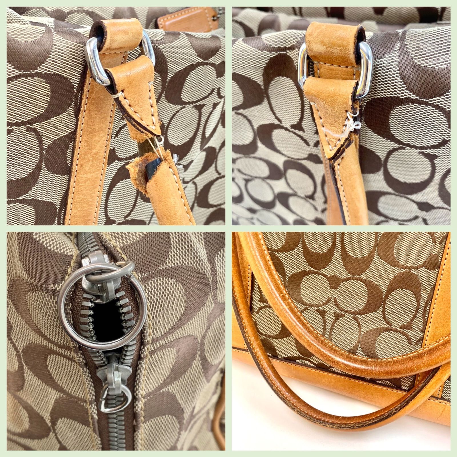 COACH ボストンバッグ アイボリー×ベージュ　レザー 訳ありで割安出品⭐️COACH】 コーチ ボストンバッグ ショルダー