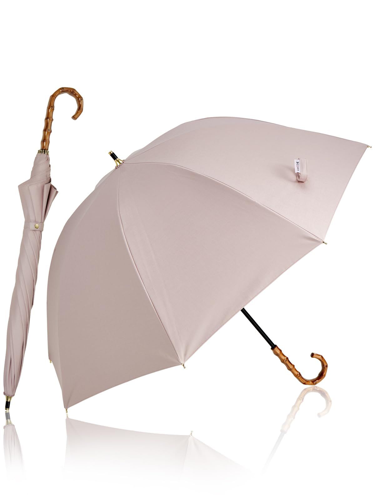 焼き竹風持ち手 親骨55cm uvカット 深張り 100 遮光 シルキー光沢生地 完全遮光 レディース 長傘 軽量 大きいサイズ 日傘 遮熱 風に強い KIZAWA 暑さ対策