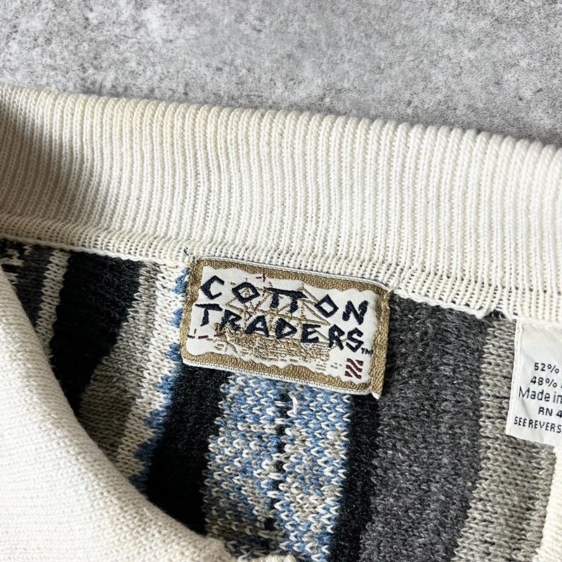 90s COTTON TRADERS 3D 立体編み コットン ニット ポロシャツ XL