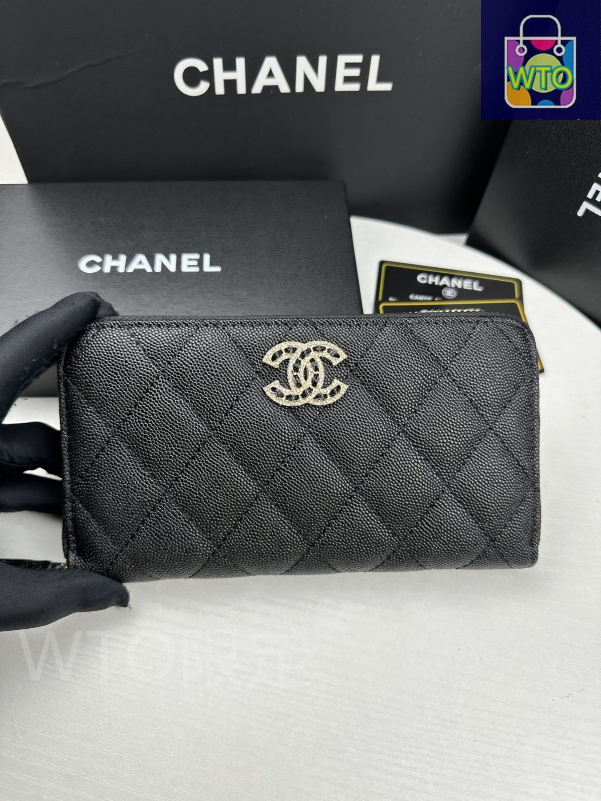VINTAGE シャネル クラシック ロングウォレット ラム グレー CHANEL （中古）シャネル クラシック ロング ジップ ウォレット