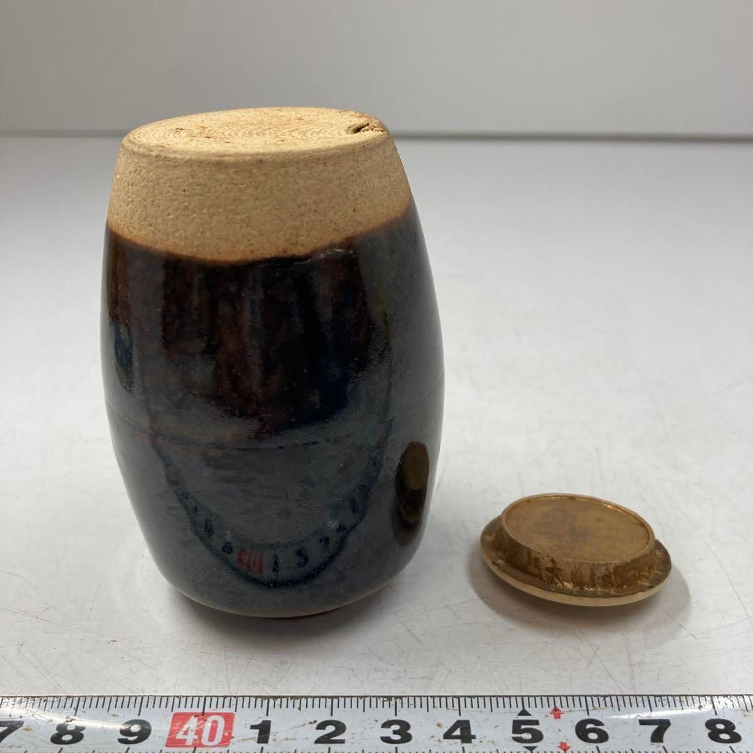 ☆ 茶道具！膳所焼 陽炎園 肩衝茶入！久田宗也(尋牛斎)書付！