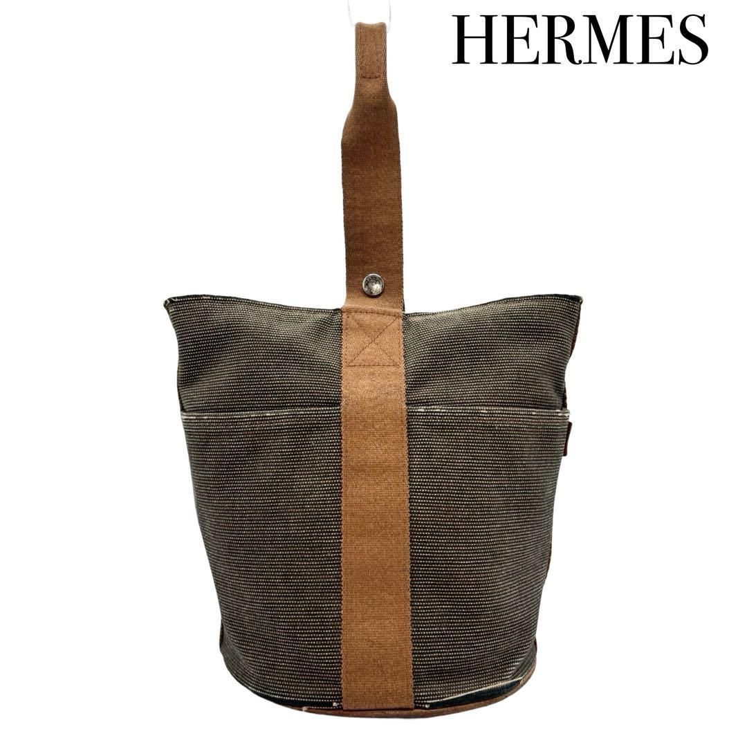 HERMES エルメス サクソーMM トワルアッシュ バケツ型 ワンハンドル 