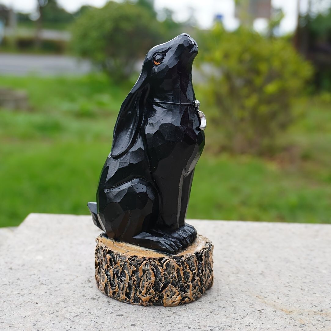 置物 オブジェ ガーデンオーナメント 黒いウサギ うさぎ 室内 屋外