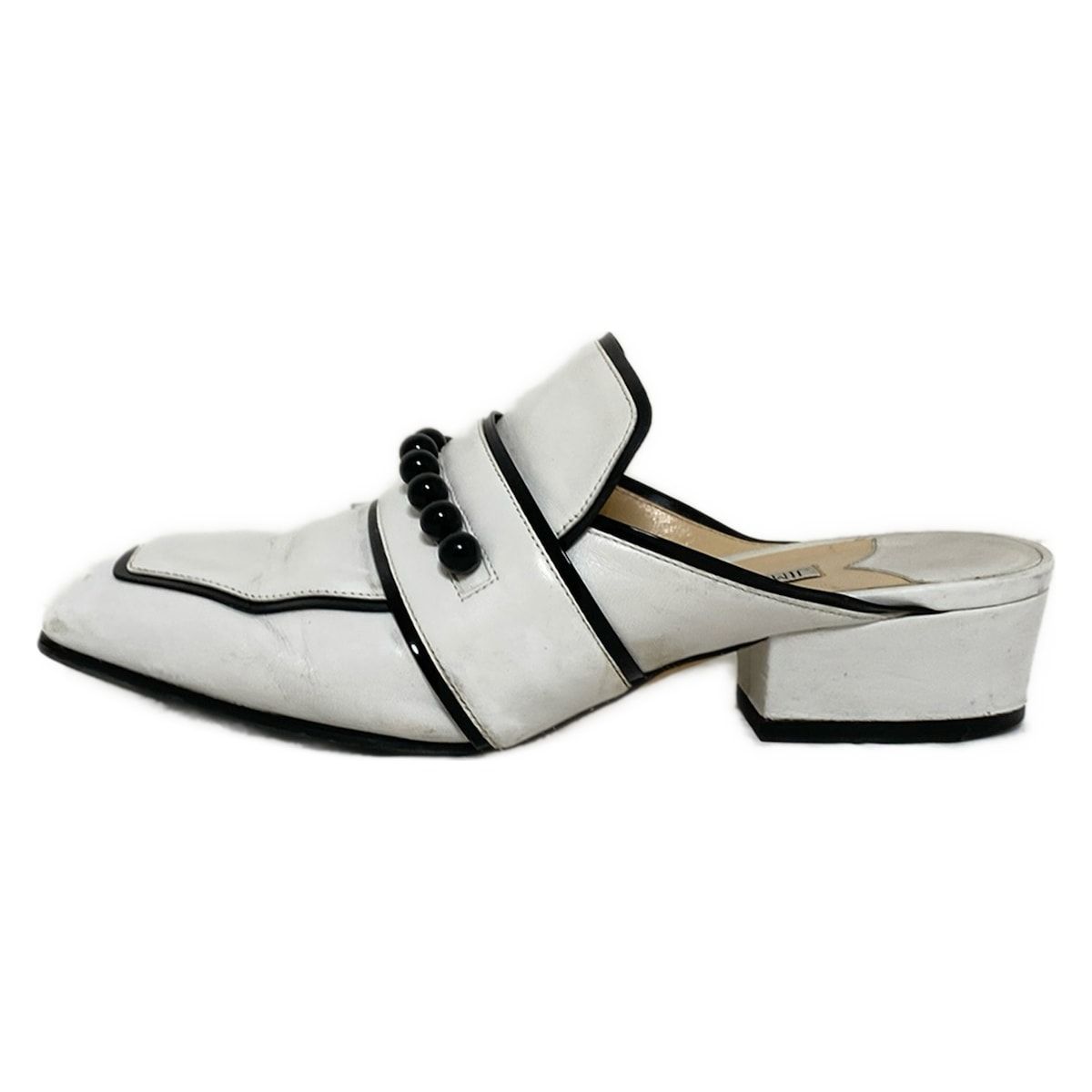 JIMMY CHOO ジミーチュウ サンダル 38 レディース - 白×黒 ブローファー|YK JEONGコラボ|アウトソール張替済 レザー