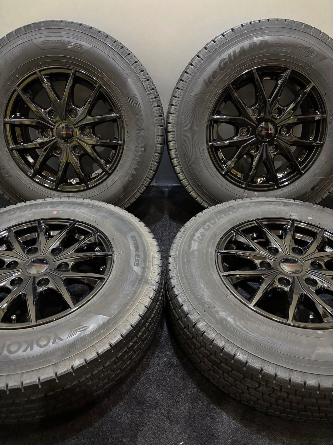 195|80R15 107|105L LT YOKOHAMA|ice GUARD iG91 20年製 PREMIX 15インチ 6J 33 139.7 6H スタッドレス 4本 ハイエース 南7-J606