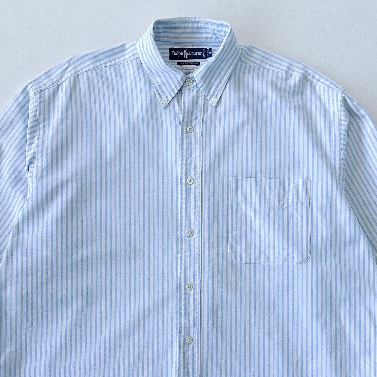 90s ラルフローレン 裾ポニー　刺繍ロゴ　ビッグフィット　ボタンダウンシャツ　Ralph Lauren The Big Oxford button  down shirt stripe