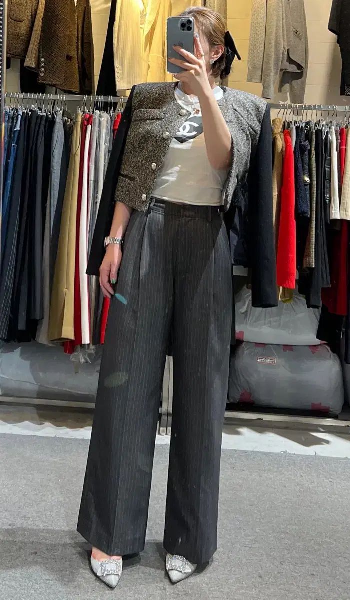 JS NEW YORKスタイル セール 当日発送 ストライプ ウエスト ボタン POINT ワイドパンツ