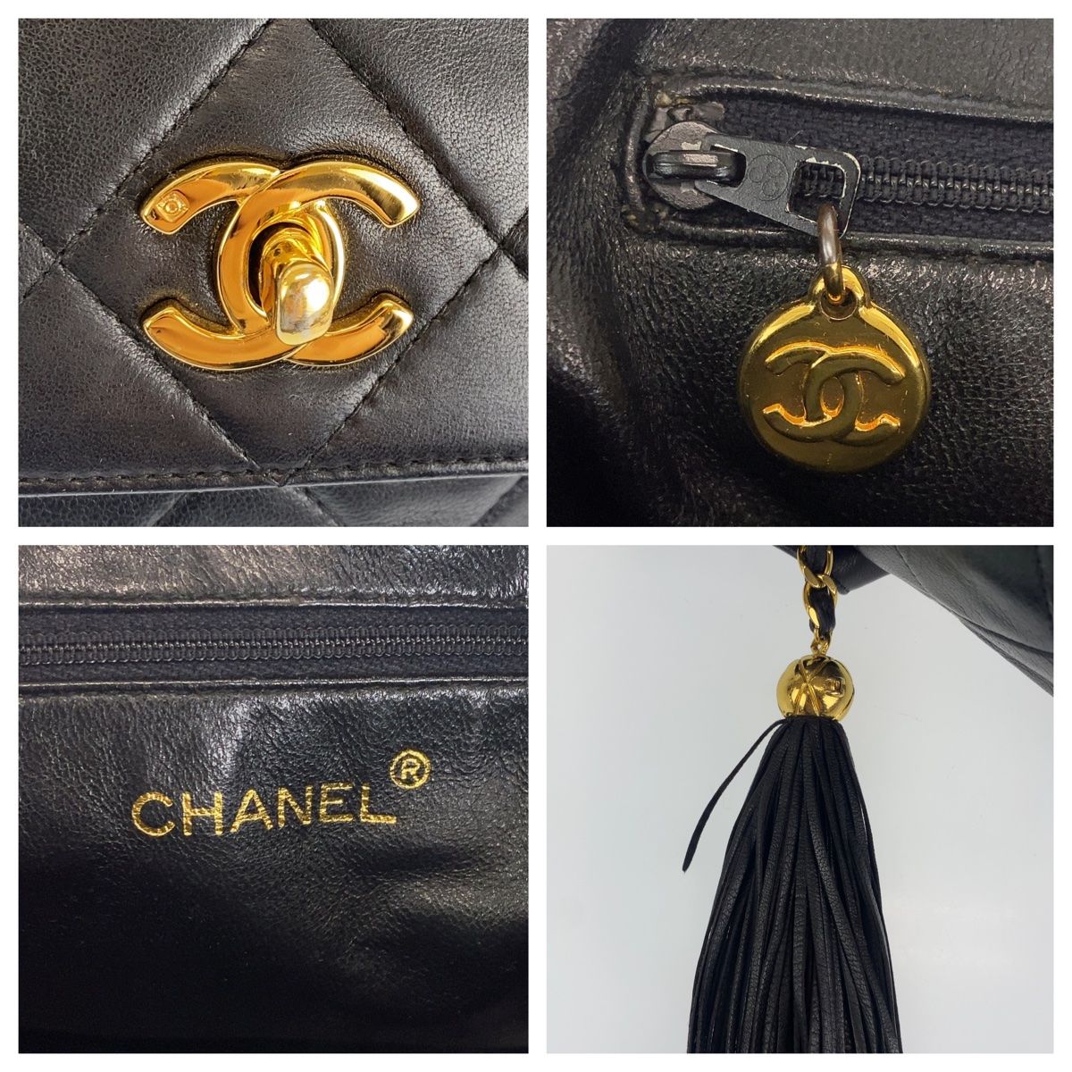 CHANEL シャネル ヴィンテージ マトラッセ フリンジ ココマーク ブラック 黒 ゴールド金具 ラムスキン ショルダーバッグ ワンショルダーバッグ  レディース 404322 【中古】【中古】