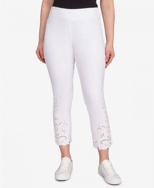 【送料無料】 ルビーアールディー レディース カジュアルパンツ ボトムス Petite Embroidered Ankle Pants White