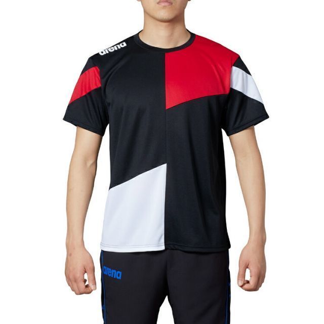 arena アリーナ Tシャツ ブラックXホワイトXレッド XOサイズ ARN-0333 BWR | スポーツ スポーツ用品 水泳 スイミング スイマー トップス Tシャツ 半袖シャツ 部活 チーム チームウェア メンズ チーム