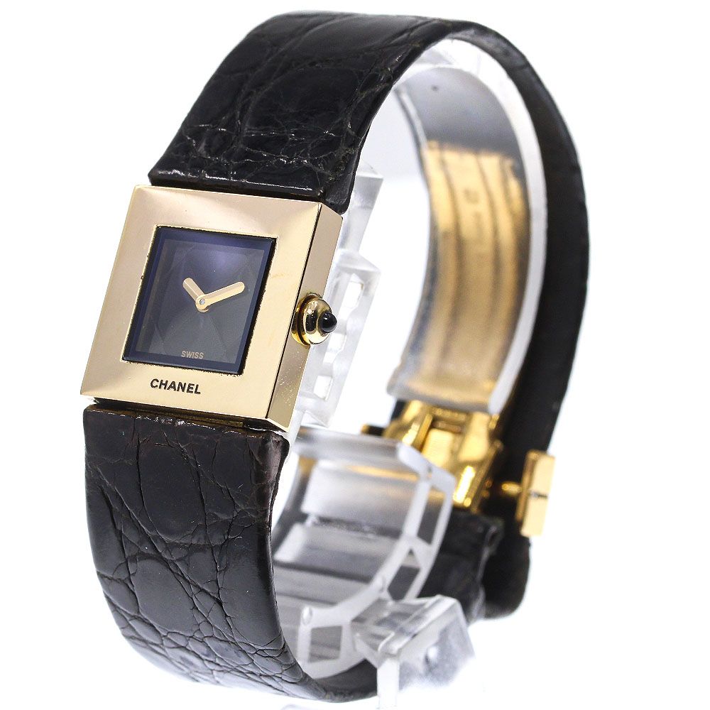 CHANEL 腕時計 マトラッセレディース ブラック K18YG＋革ベルト