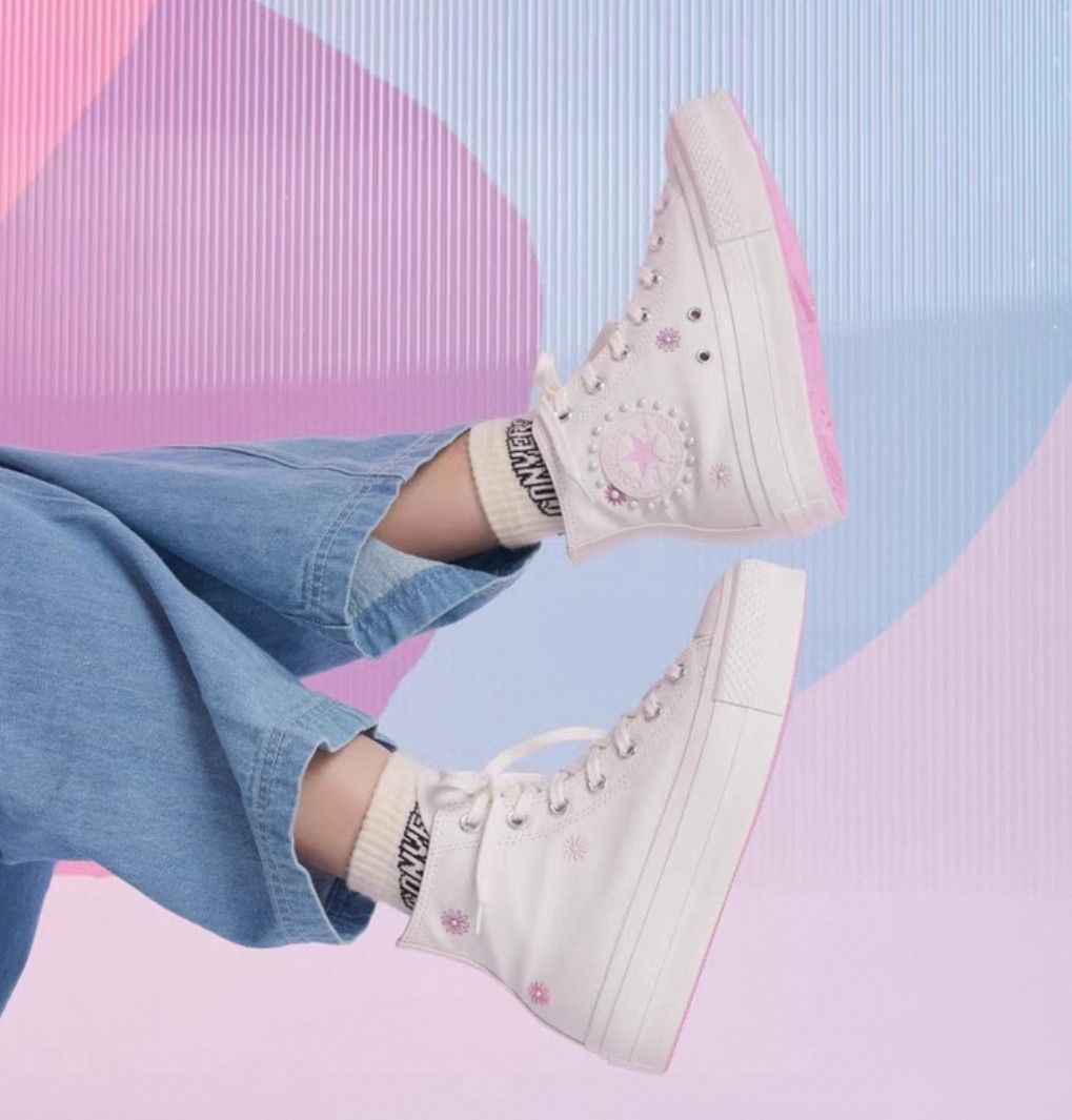 コンバース スニーカー Converse 花刺繍 フラワー パール レース