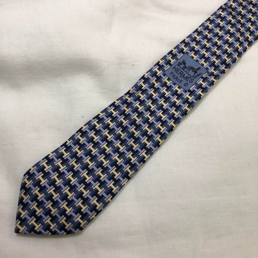 ✨極美品✨汚れなし✨エルメス　ニットタイ　Hロゴ　ナロータイ　ブルー　ネクタイ Hロゴ ネクタイ シルク ネイビー エルメス – RECLO