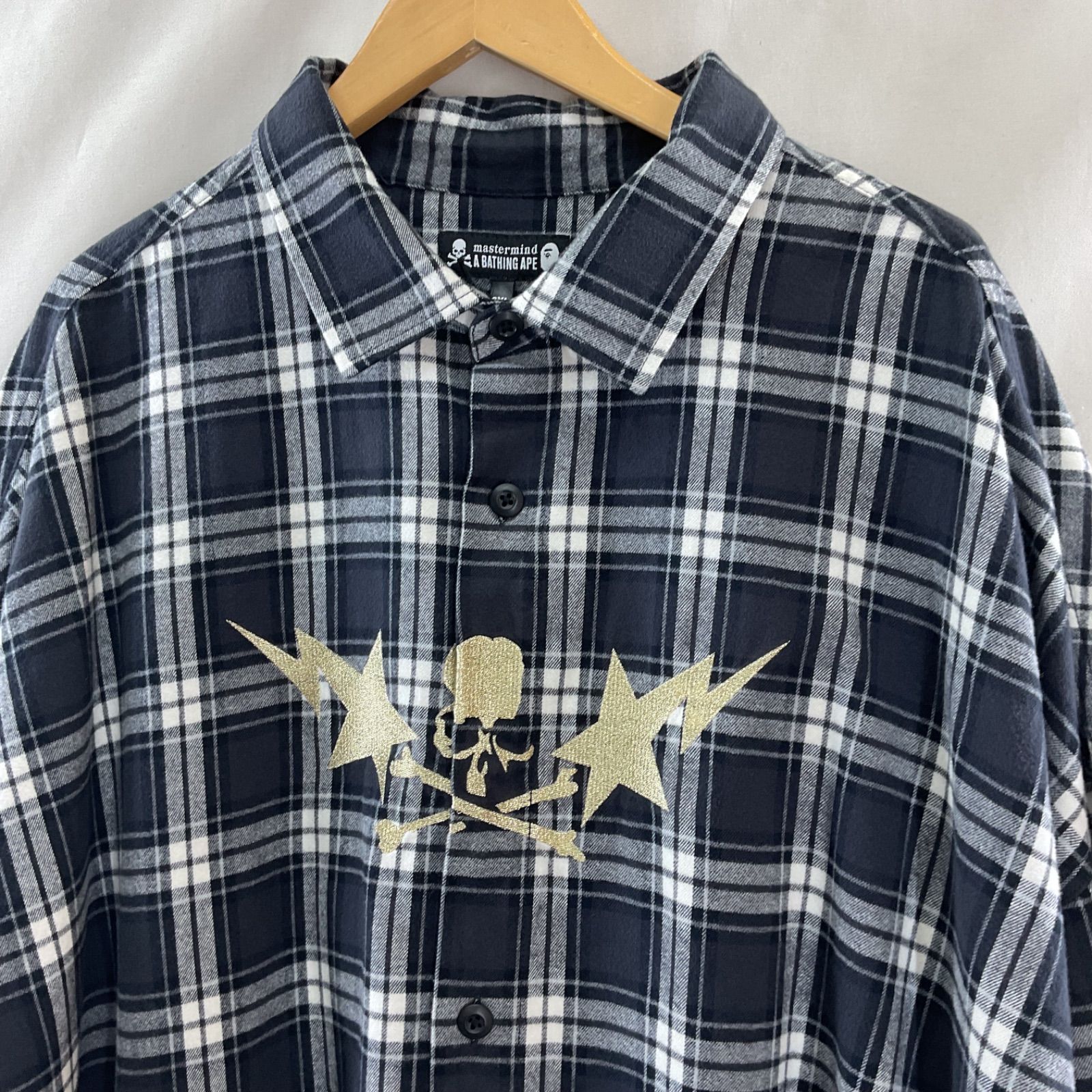 A BATHING APE x mastermind JAPAN Block Check LS Shirt エイプ