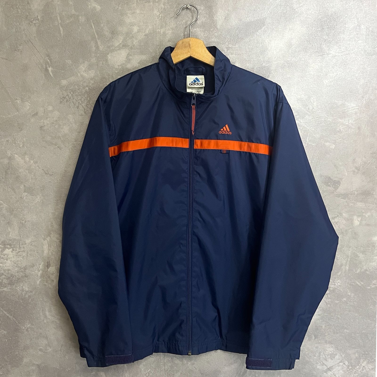 adidas ナイロンジャケット ネイビー×オレンジ サイズBOYSXL(メンズS