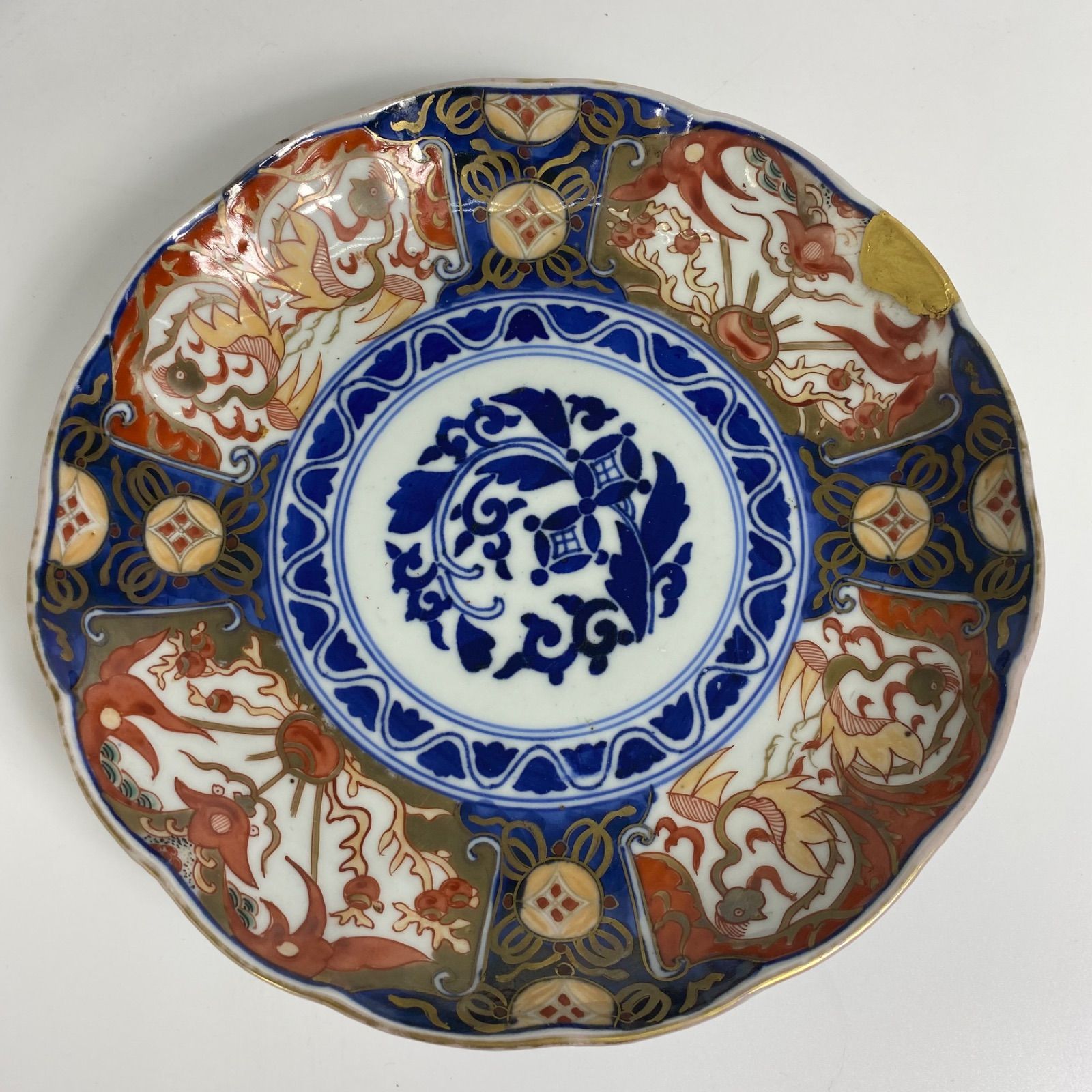 希少 古伊万里 長春富貴 印判 金継ぎ有 アンティーク色絵皿 ペア