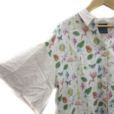 ScoLar スカラー レディース トップス 半袖シャツ 柄シャツ 総柄 スキッパーデザイン ゆったりシルエット 首元すっきり キノコ メルヘン UFO ラビル 152696 ScoLar スカラー レディース トップス 半袖シャツ 柄シャツ 総柄