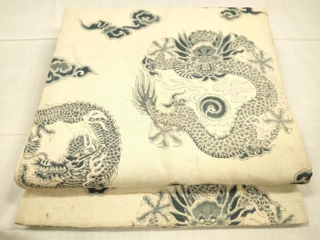 平和屋着物＊夏物 アンティーク 大正ロマン 丸帯 霞龍文 正絹 DAAX0018cm