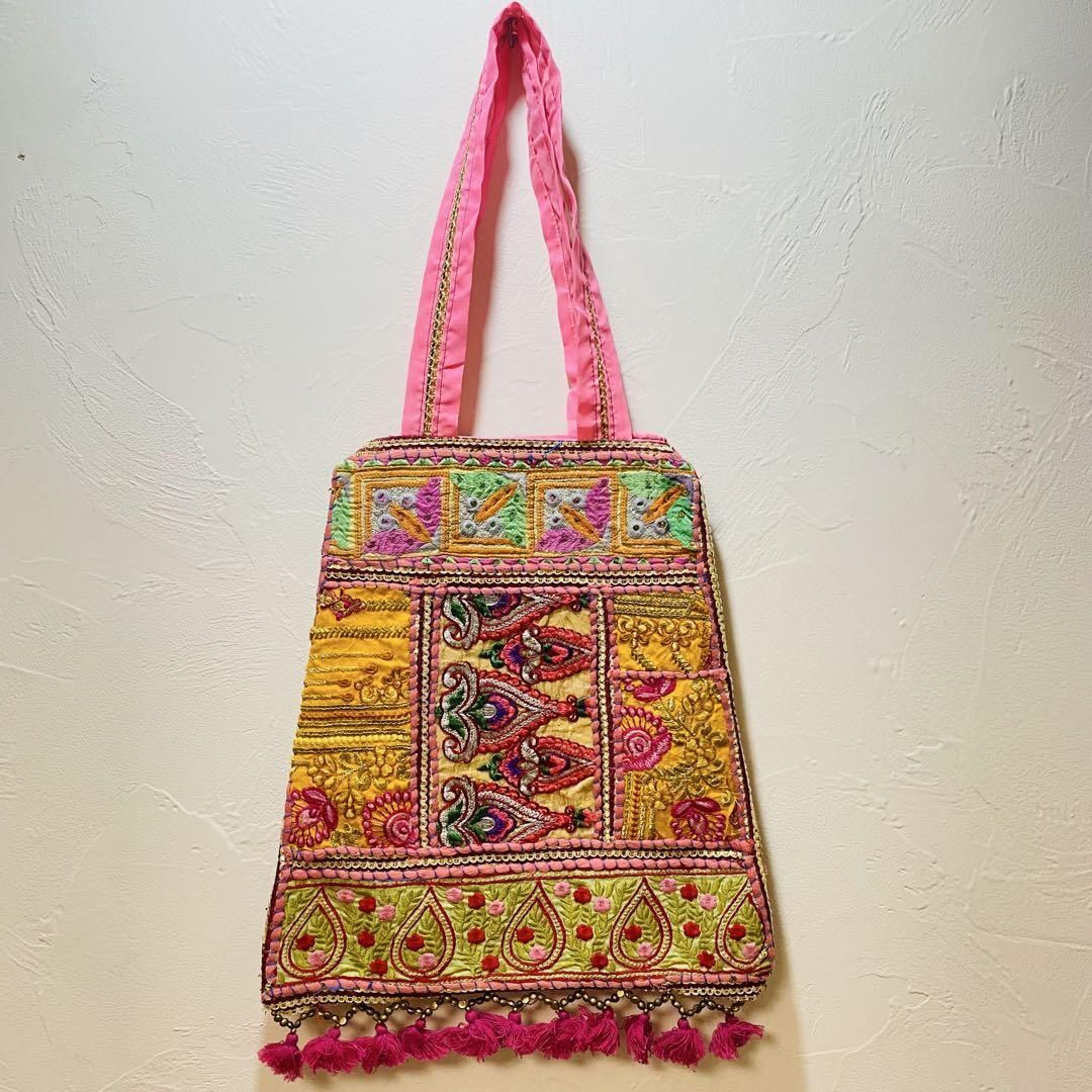 新品☆カラフル花柄刺繍トートバッグ ビッグサイズ ハンドメイド タイ 