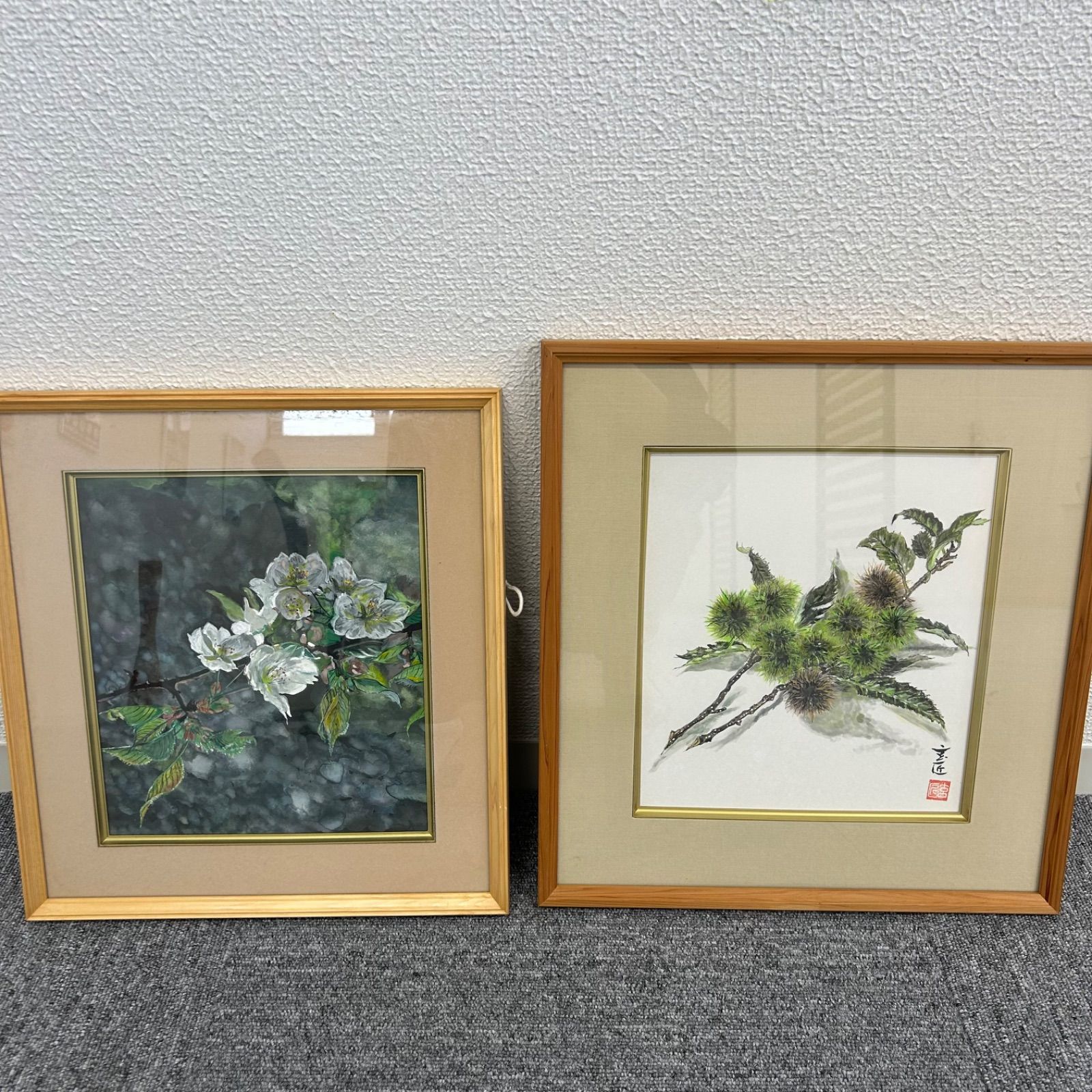 水彩画 額付き 2枚セット 花と実 インテリア 絵画 - メルカリ