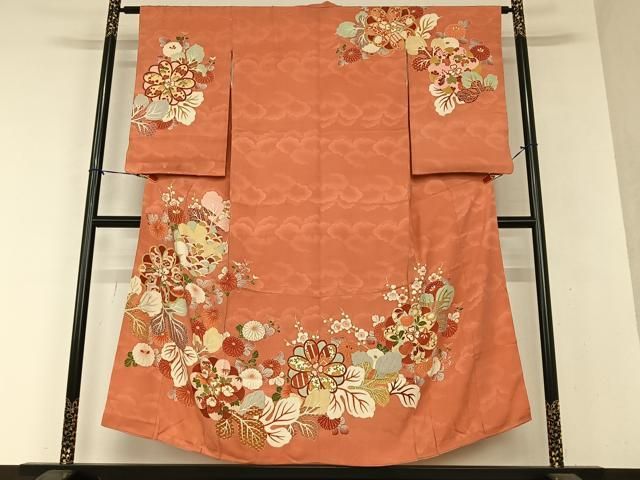 ◆厳選◆刺繍が大変豪華なアンティーク引きずり◆訪問着◆裄64丈175 平和屋着物○アンティーク 大正ロマン 訪問着 駒刺繍 草花文