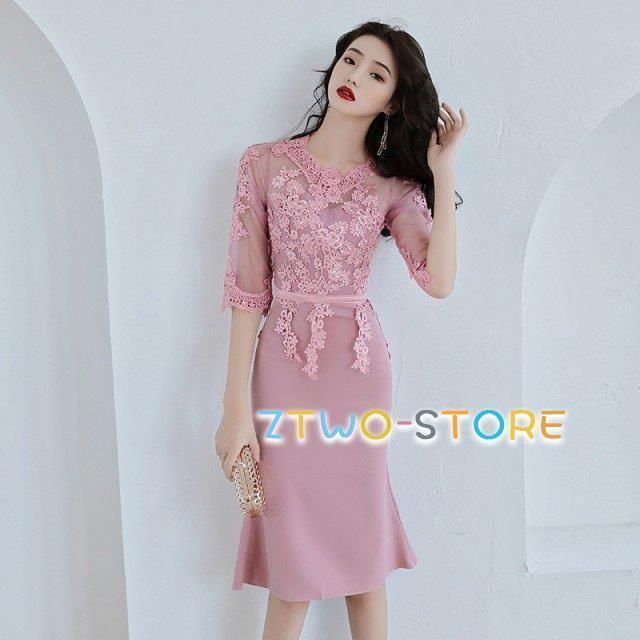 パーティードレス 結婚式 お呼ばれドレス マーメイドドレス マーメイドワンピース 花柄 レース シースルー 膝丈 大きいサイズ 3L 4L おしゃれ0217CYB88 登場