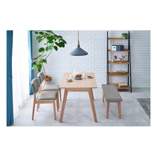【新品】萩原  ハギハラ ダイニング4点セット 4人掛け テーブル×1、チェア×2、ベンチ×1 ナチュラル/グレー MI-860912NALGY4S (2519047)
