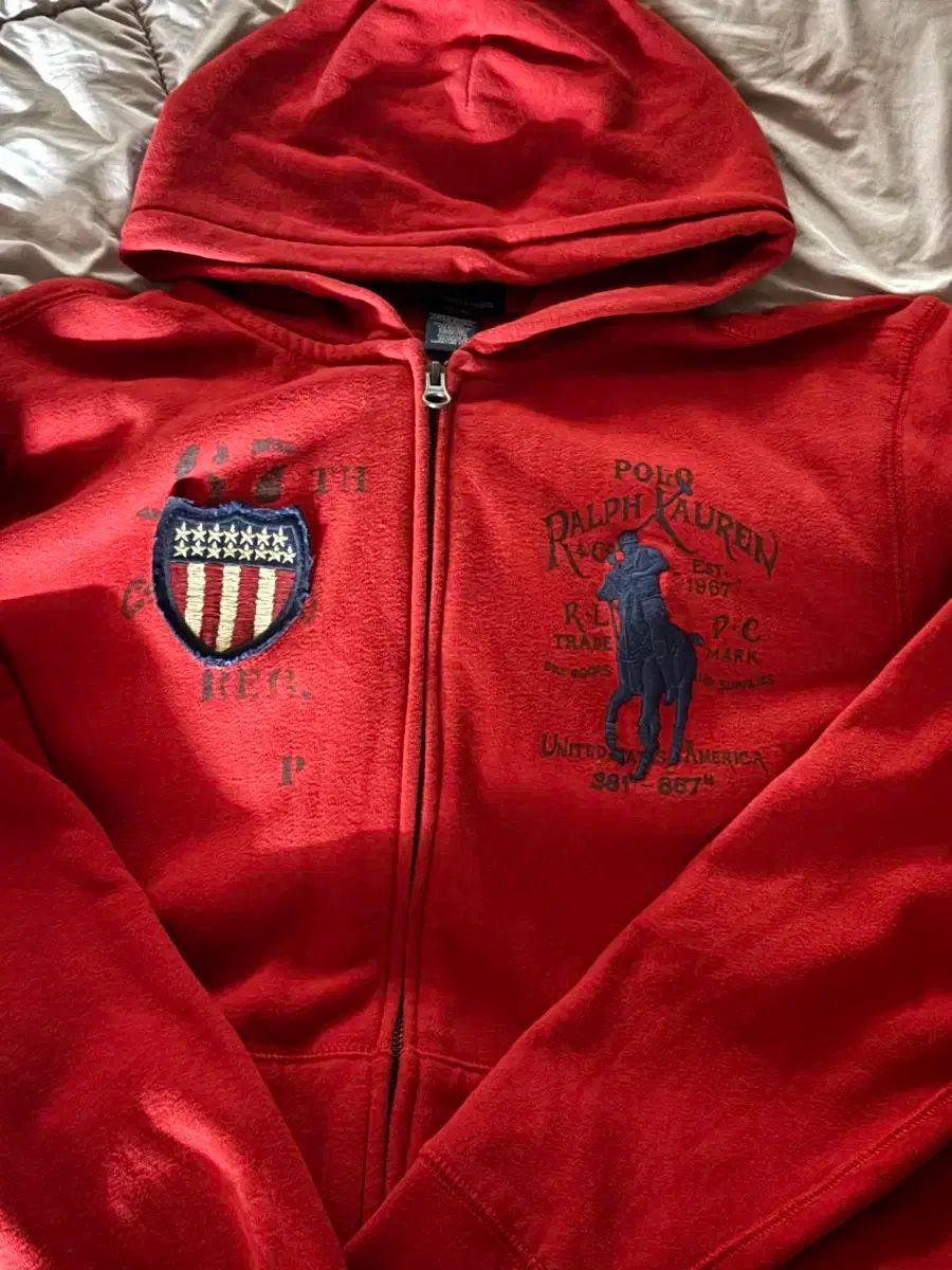 ポロ ビックポニー 星条旗 フードジップアップ レッド