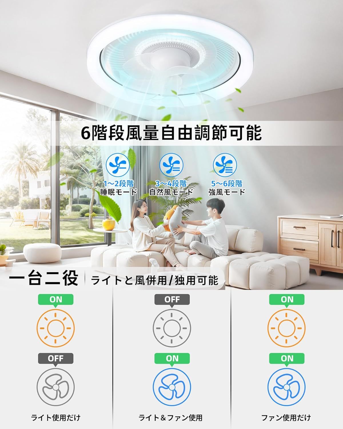 シーリングファン ライト　新品未使用 スイングで360°首振り＆回転」シーリングファンライト ZXhome