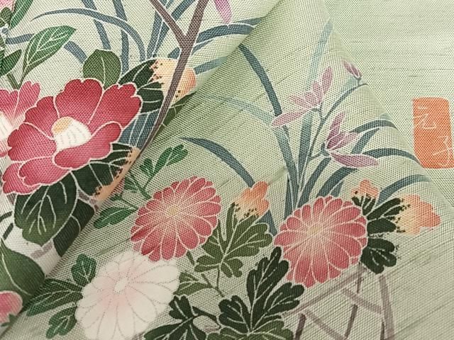 平和屋着物○訪問着 友禅 作家物 紬地 花籠文 正絹 逸品 AAAZ0281zg