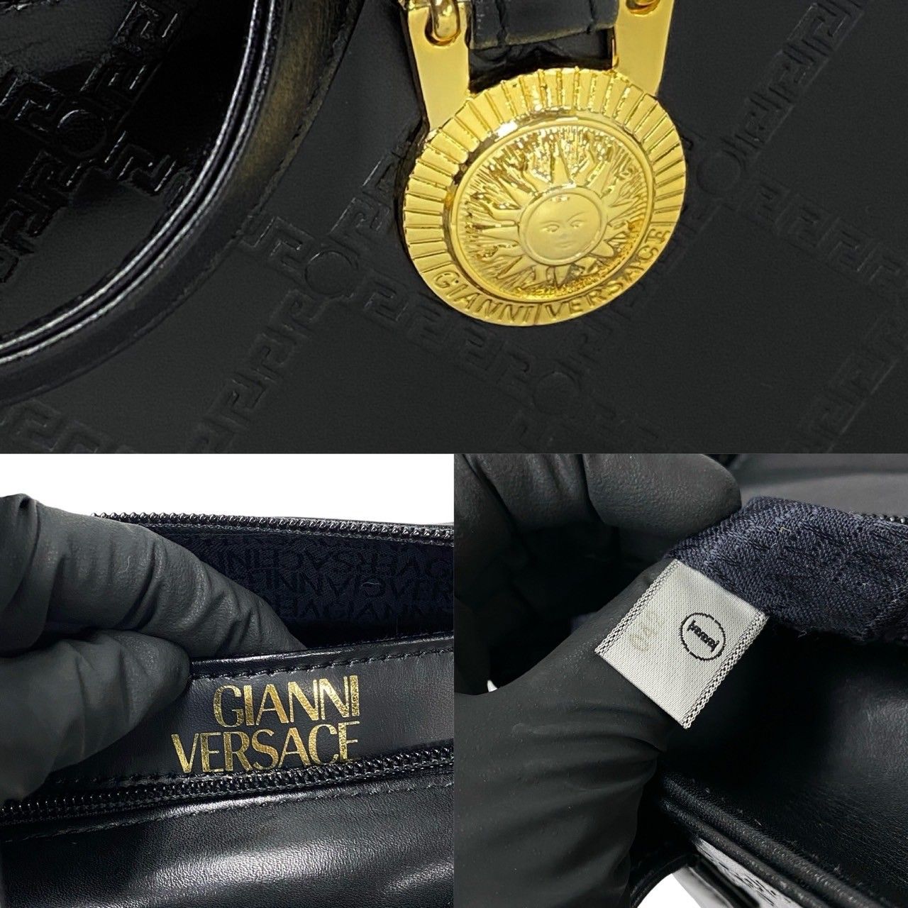 ほぼ未使用 袋付 VERSACE ヴェルサーチ ヴィンテージ ロゴ 金具 フリンジ タッセル レザー ハンドバッグ ミニ トートバッグ ブラック  94616 - メルカリ