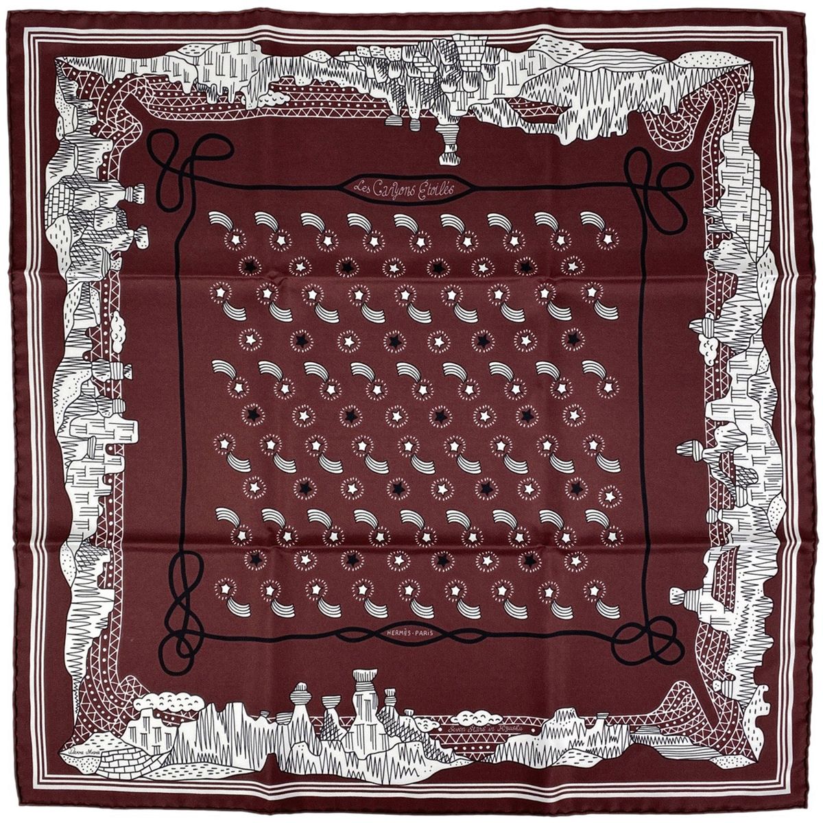 エルメス HERMES Les Canyons Etoiles 峡谷から星たち バンダナ カレ スカーフ シルク ボルドー レディース
