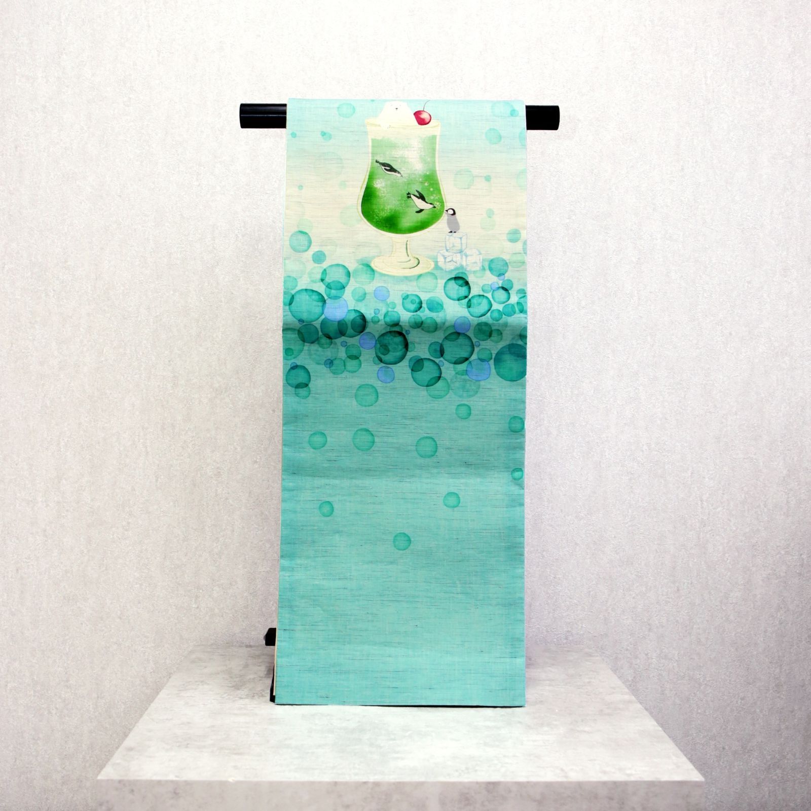 新品・未使用 京袋帯 麻 召しませ華 召しませ花 夏用【クリームソーダ／ブルーグリーン】お仕立て上がり 着物 帯 カジュアル 一重太鼓 OB-87 新品・未使用 京袋帯 麻 召しませ華 召しませ花 夏用【クリームソーダ
