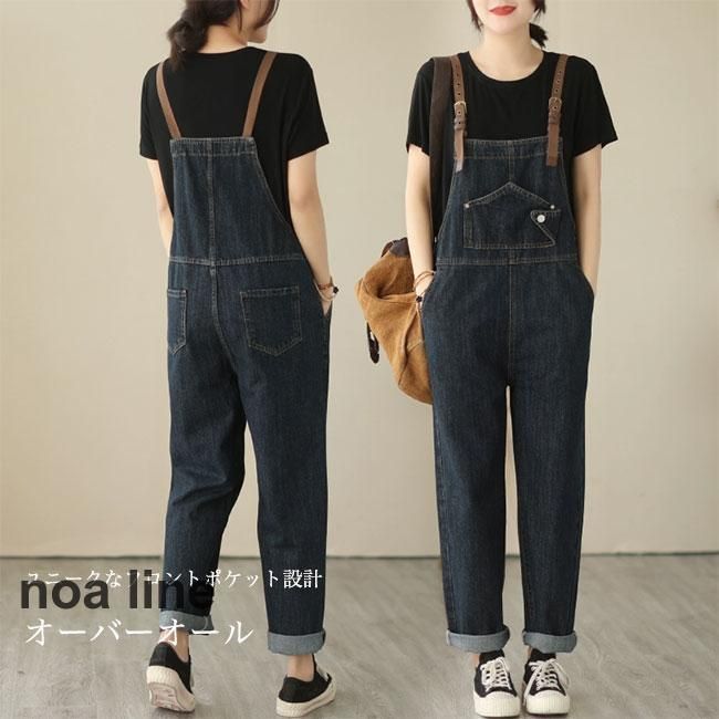 デニムノースリーブオールインワンサロペットワイド夏 デニムサロペット レディース オーバーオール ジーンズ 春 夏 秋