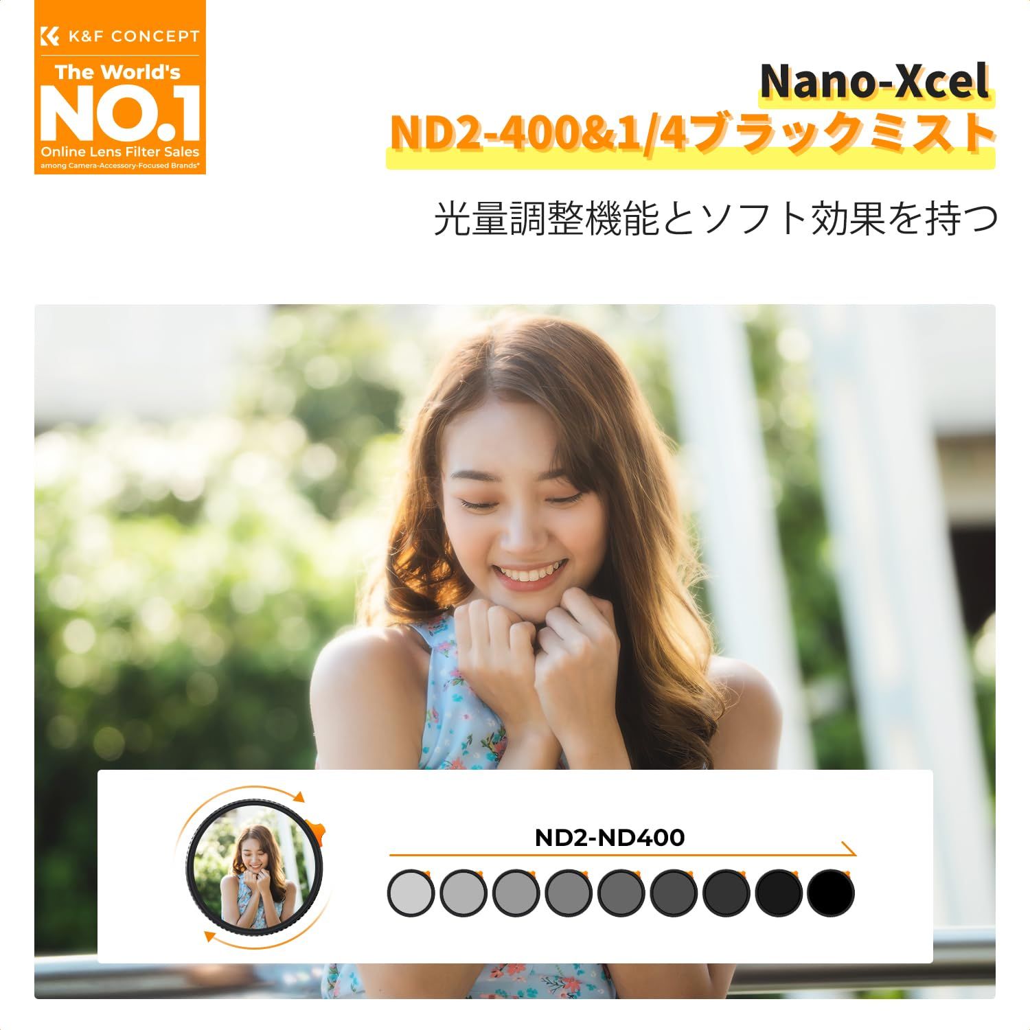 K-F CONCEPT 67mm ND2-ND400-ブラックミスト1|4 レンズフィルター 可変NDフィルター 2in1 一枚二役 多機能フィルター 両面28層ナノコーティング 防カビ 防水撥油キズ防止