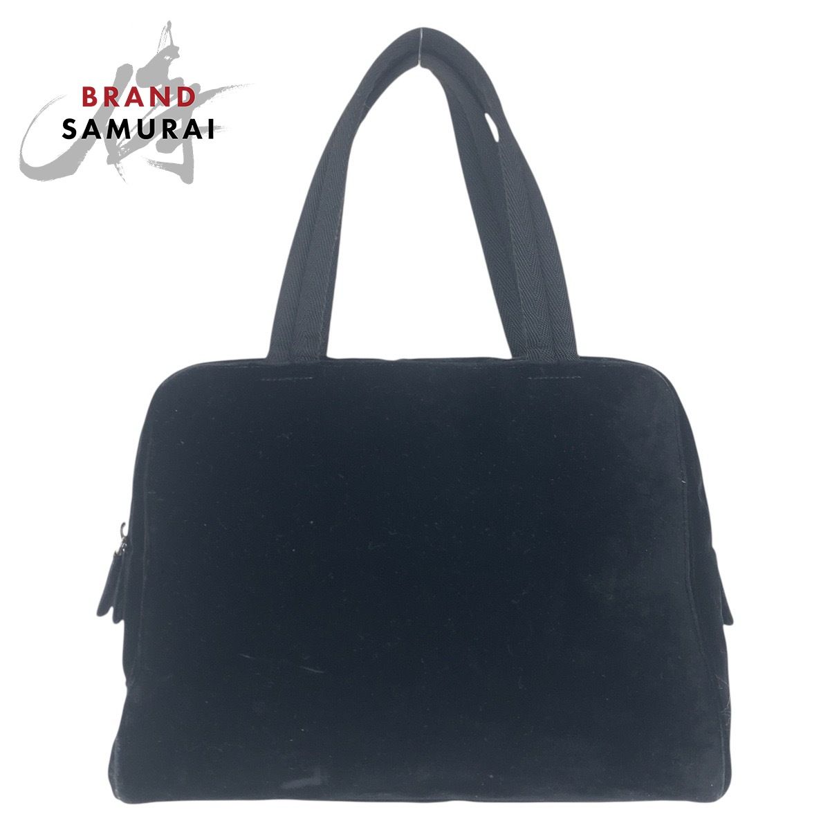 美品 PRADA プラダ 三角ロゴプレート ブラック 黒 シルバー金具 ベロア  