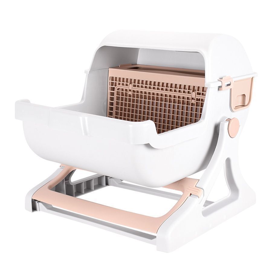 猫トイレ おしゃれ 掃除がしやすい ネコトイレ 半自動猫用トイレ お掃除簡単 ネコ 固まる猫砂用 猫 ベージュ