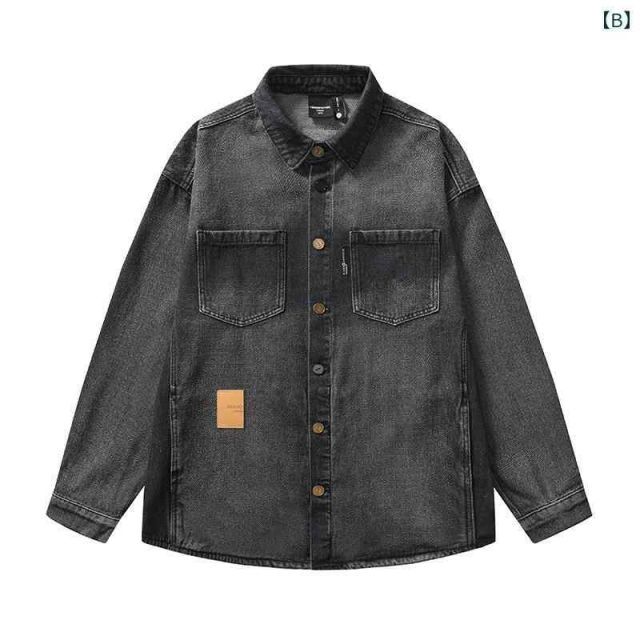 永続的な XL n 秋冬 コーデ メンズ 服 シンプル ファッション オシャレ 大人 かっこいい 大きいサイズ ストリート 紳士服 アメリカン ヘビー デニムシャツ グラデーション ウォッシュ加工 長袖 ワークシャツ ジャケット 影響力のある