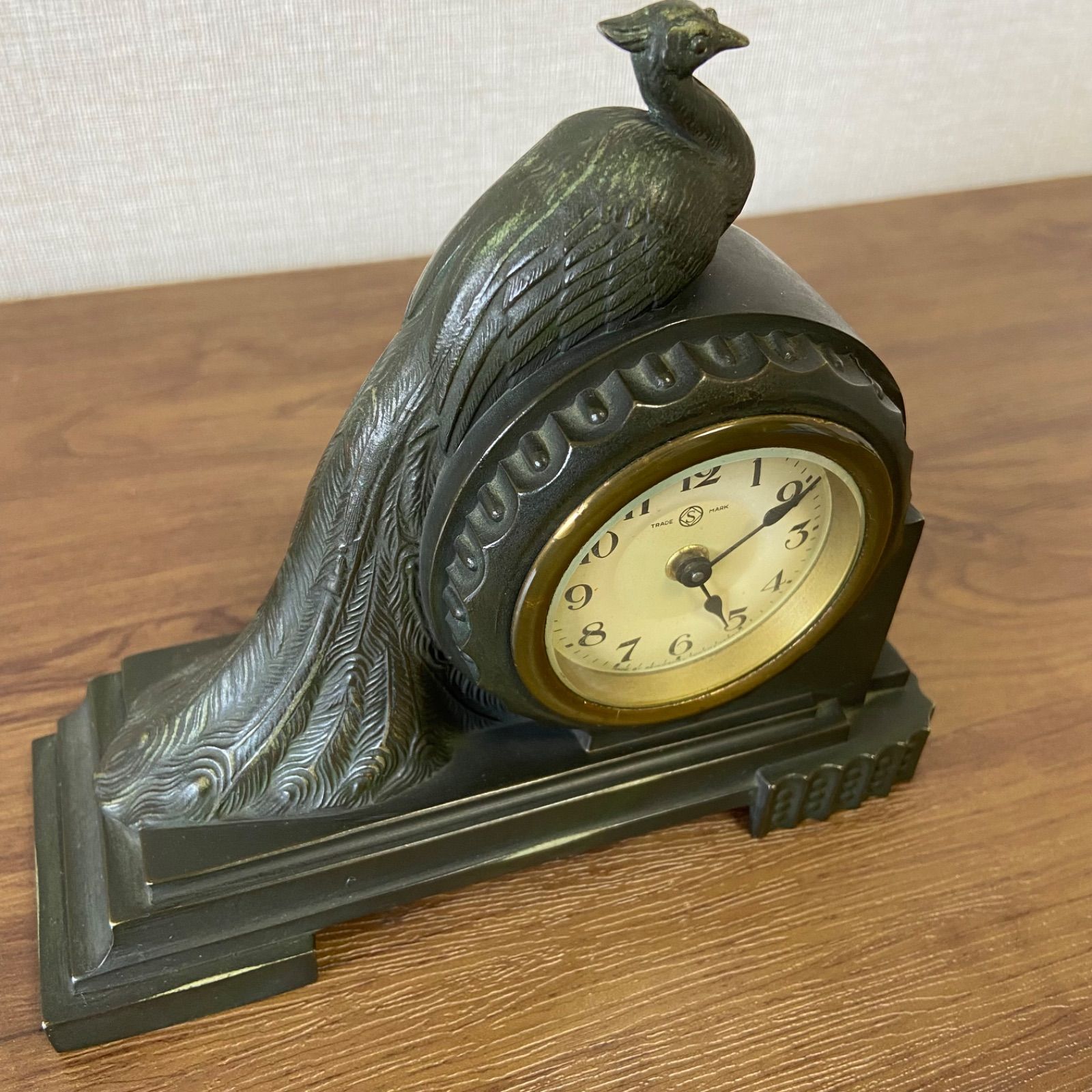 精工舎 SEIKO 昭和レトロ アンティーク 置時計 孔雀 動作品 精工舎 SEIKO 昭和レトロ アンティーク 置時計 孔雀 動作品