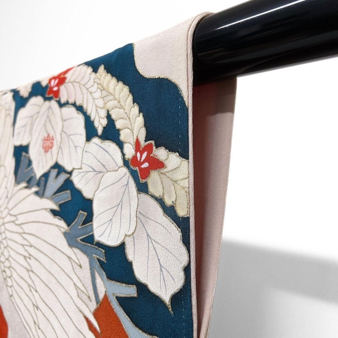 振袖 アンティーク 刺繍 鶴 桐の花 成人式 晴れの日 着物 045a p 