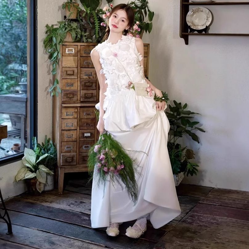 フォレスト系 甘いフレンチ軽ウェディングドレス 花嫁様用 フラワーデザイン 婚約パーティー エレガント フェアリーテイスト 登記用 プチサイズ ドレス<!-利用不可文字-!>lwc504今季トレンド
