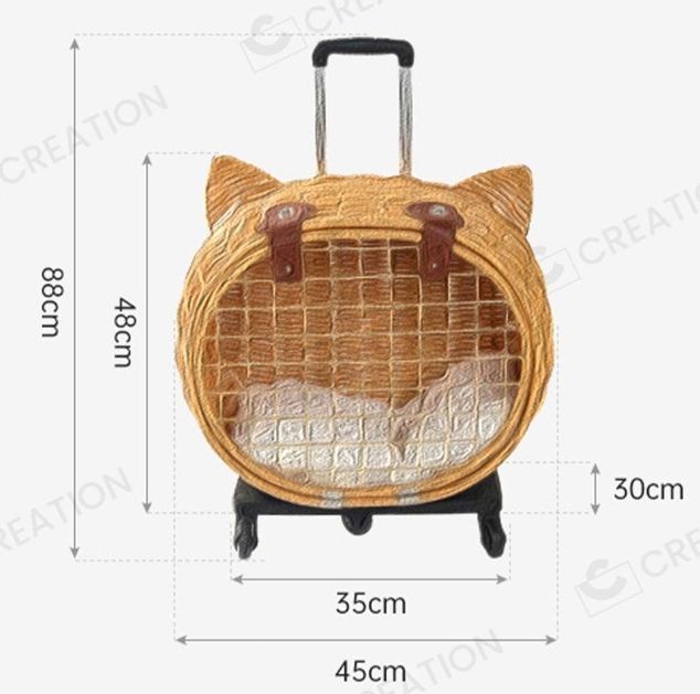 手作り籐かごペットキャリーカート猫かご小動物小型犬猫ラタン製取り外し ケージとカートPE籐