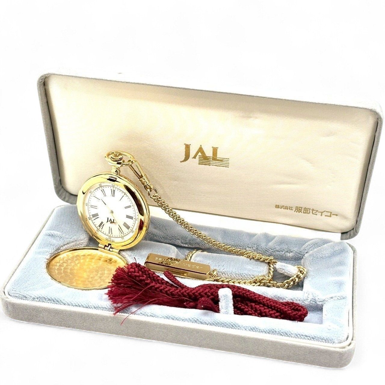 保存品 SEIKO × JAL 服部セイコー 懐中時計 日本航空 記念モデル ゴールド ケース チェーン付き V301-002 ゴールド
