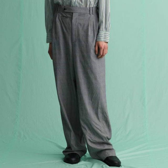 mando マンド 21SS 日本製 GLEN CHECK TUCK WIDE PANTS ポリエステルレーヨン グレンチェック3プリーツバギーパンツ 21198-006 1 ブラック ボトムス【新古品】【中古】【mando】 新品 mando マンド 21SS 日本製 GLEN CHECK TUCK WIDE PANTS